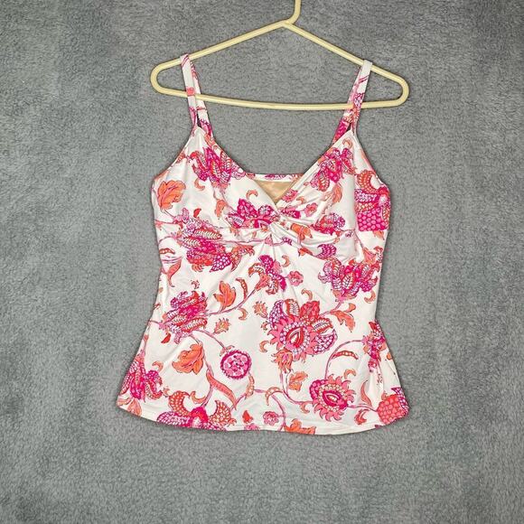 Lands End Womens swimsuit tankini top pink floral underwire adjustable beach 14 - Picture 1 of 9